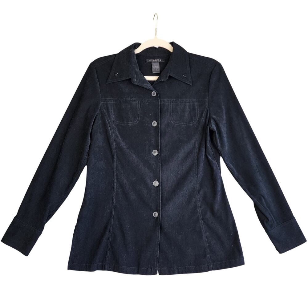 Express Womens Vintage Y2K Button Down Shirt Jacket Size Medium Black Equestrian